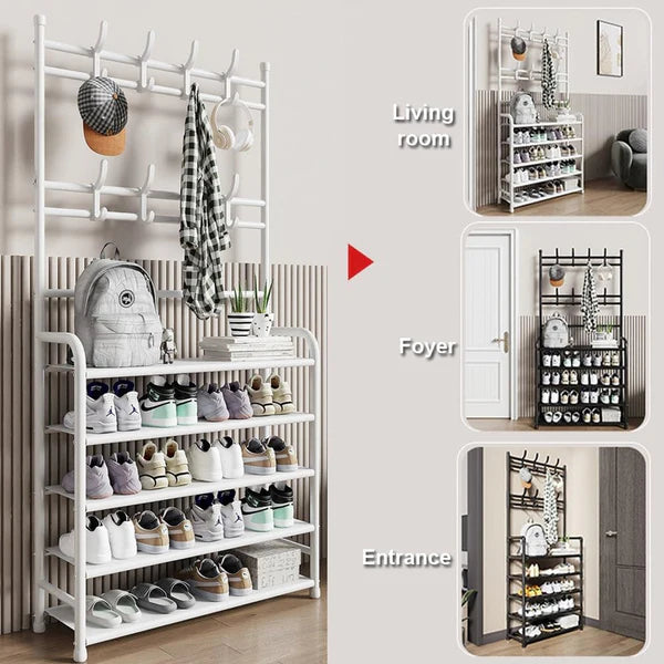 Grand Porte-Manteau avec Étagère à Chaussures Intégrée