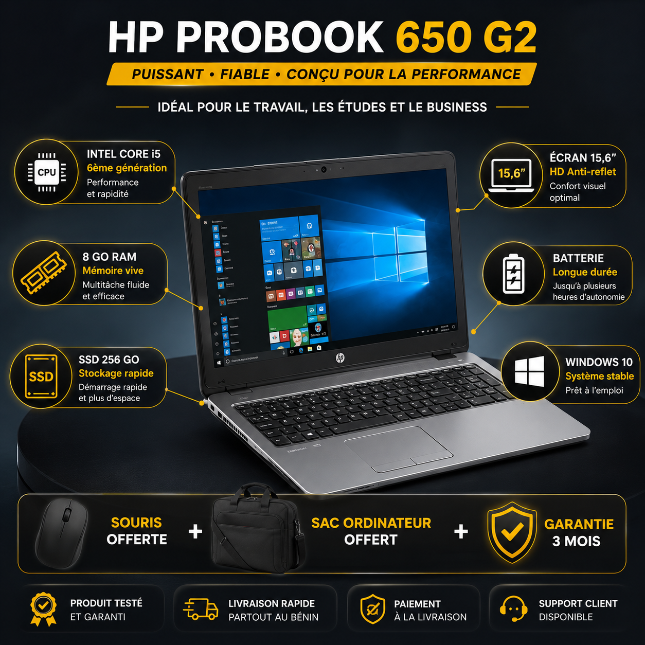 PC professionnel HP ProBook 650 G2 Core i5 venu