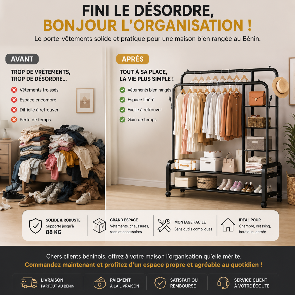 Porte-vêtements Avec étagères Fer inoxydable (88kg de Charge) Solide civ