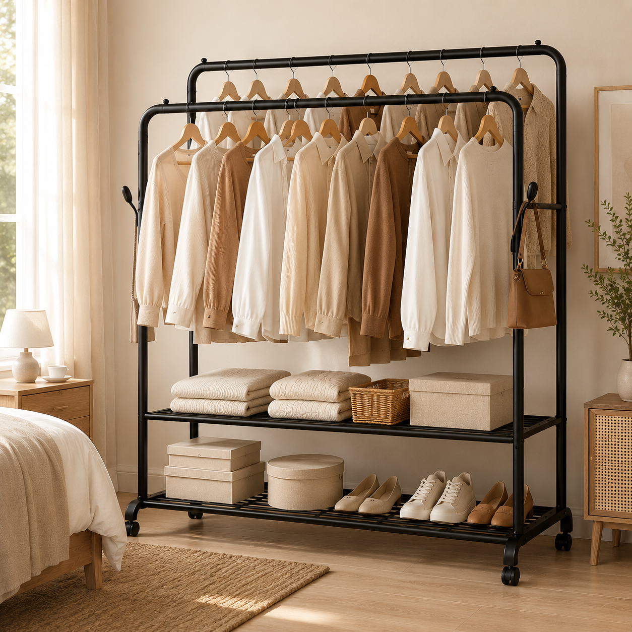 Porte-vêtements Avec étagères Fer inoxydable 68kg de Charge Solide