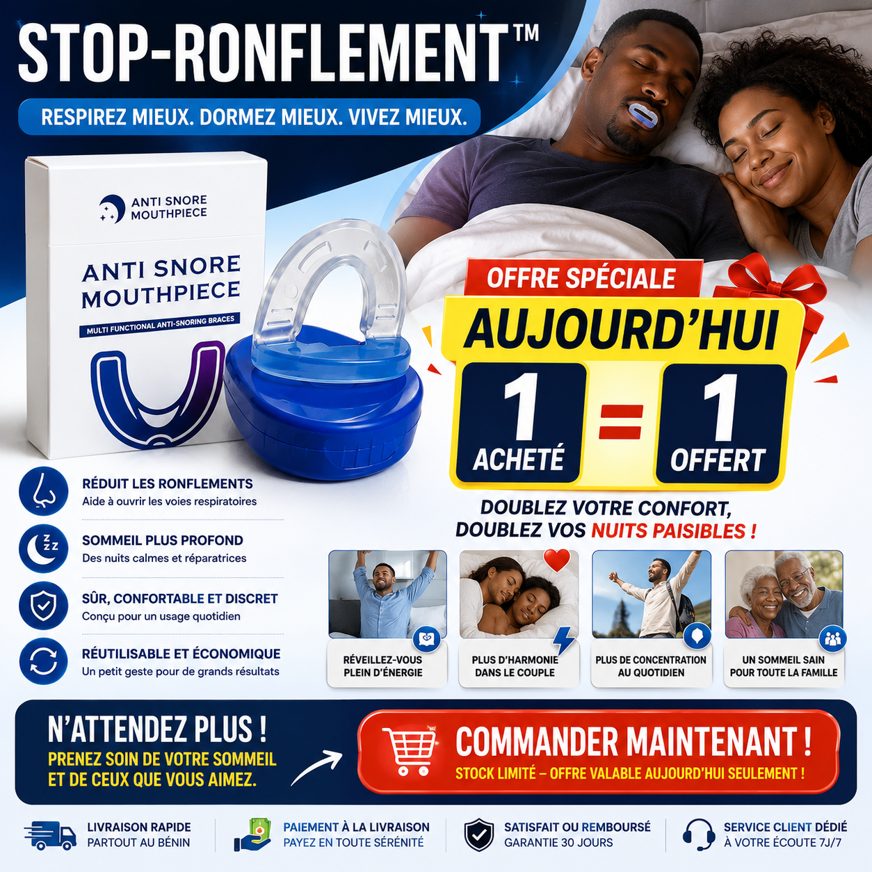 STOP-RONFLEMENT™: un sommeil sans déranger  1 Acheté = 1 Offert  🎁