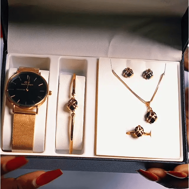 ⌚💎Coffret Cadeaux pour Femme (MONTRE DE LUXE + Bracelet + collier + boucles d'oreilles + Bagues🎁)