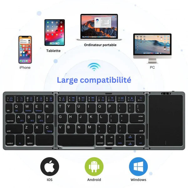 Clavier Bluetooth pliable avec pavé tactile (CI)